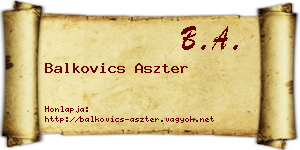 Balkovics Aszter névjegykártya